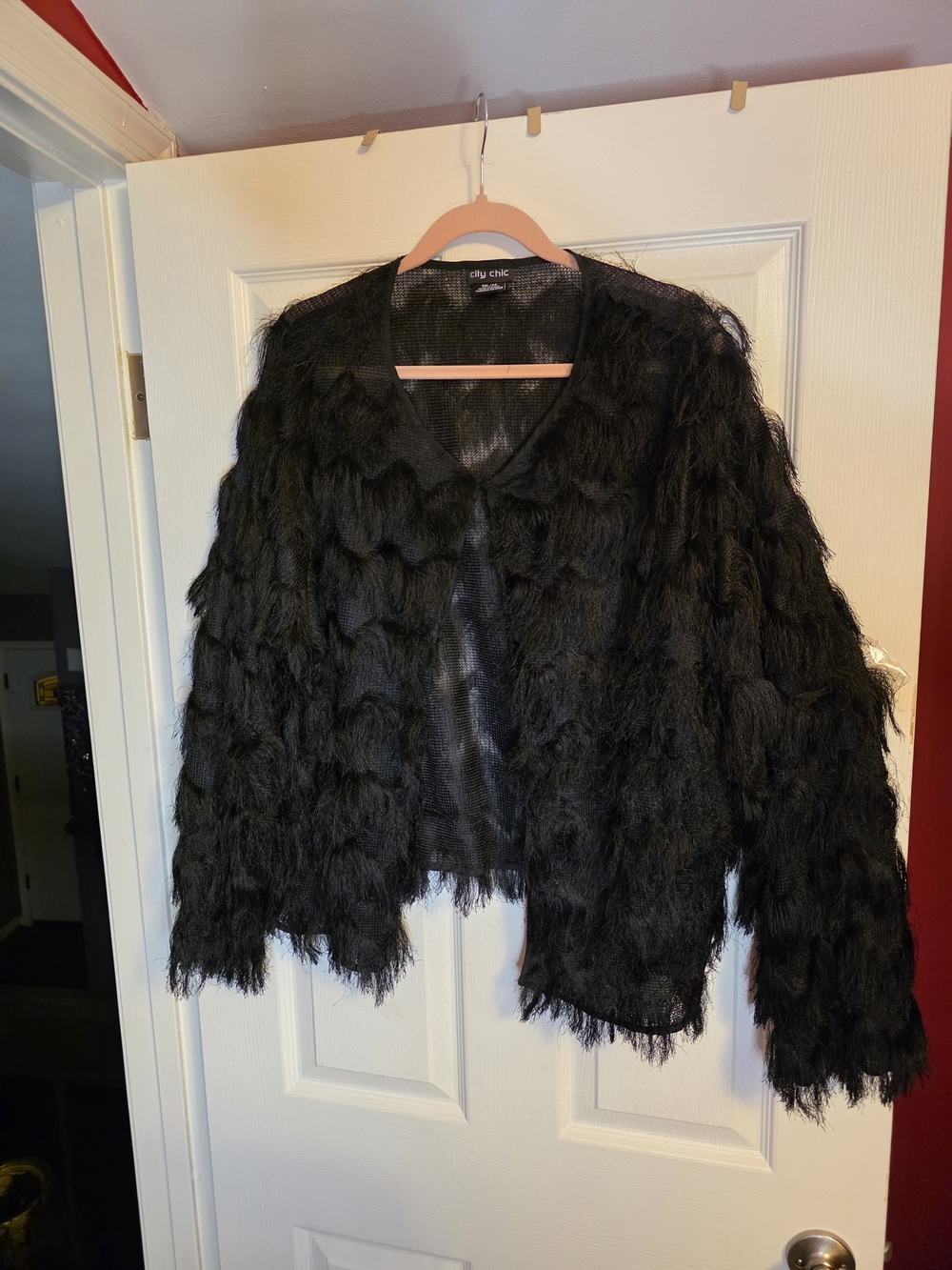 City Chic Black Textured Faux-Fur Cardigan